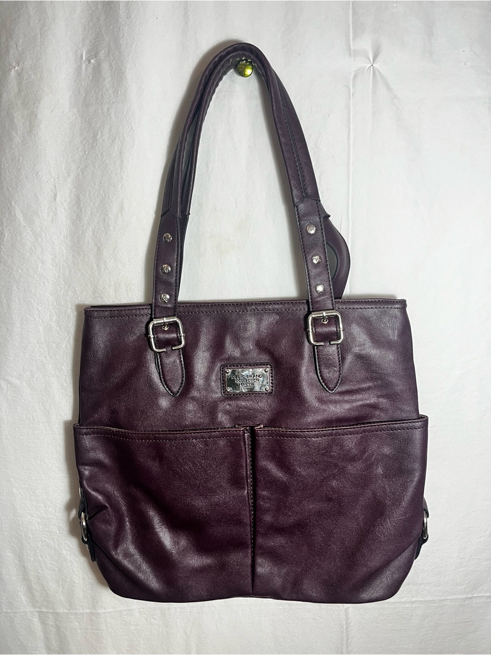 Relic Leather Tote Bag in Deep Plum with silver hardware